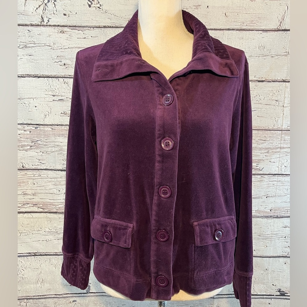 PAPPAGALLO Cardigan Velour Button Front Purple-Medium